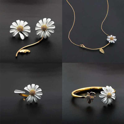 Blumen-Set: Ohrringe, Halskette, Armreif und Ring